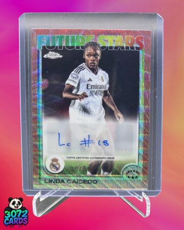 Linda Caicedo auto refractor /50<br>
2025 Topps Chrome<br>
Real Madrid